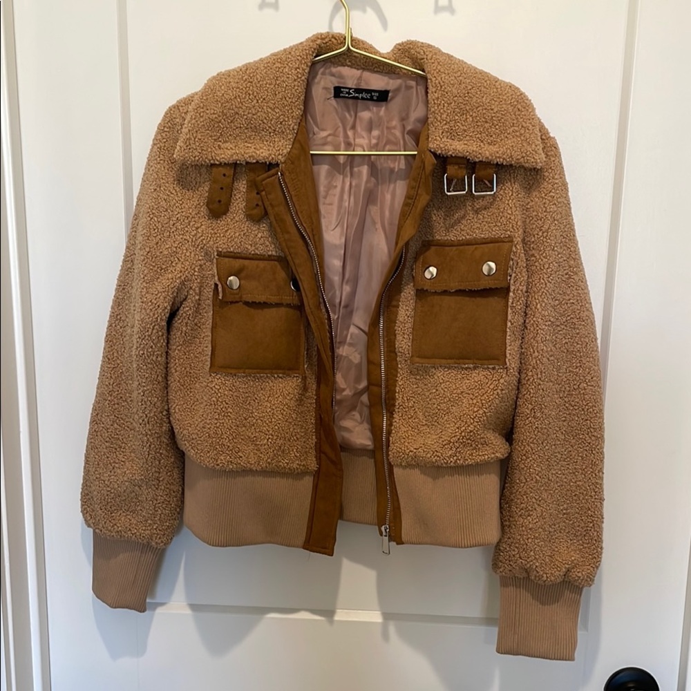Tan Sherpa Bomber Jacket